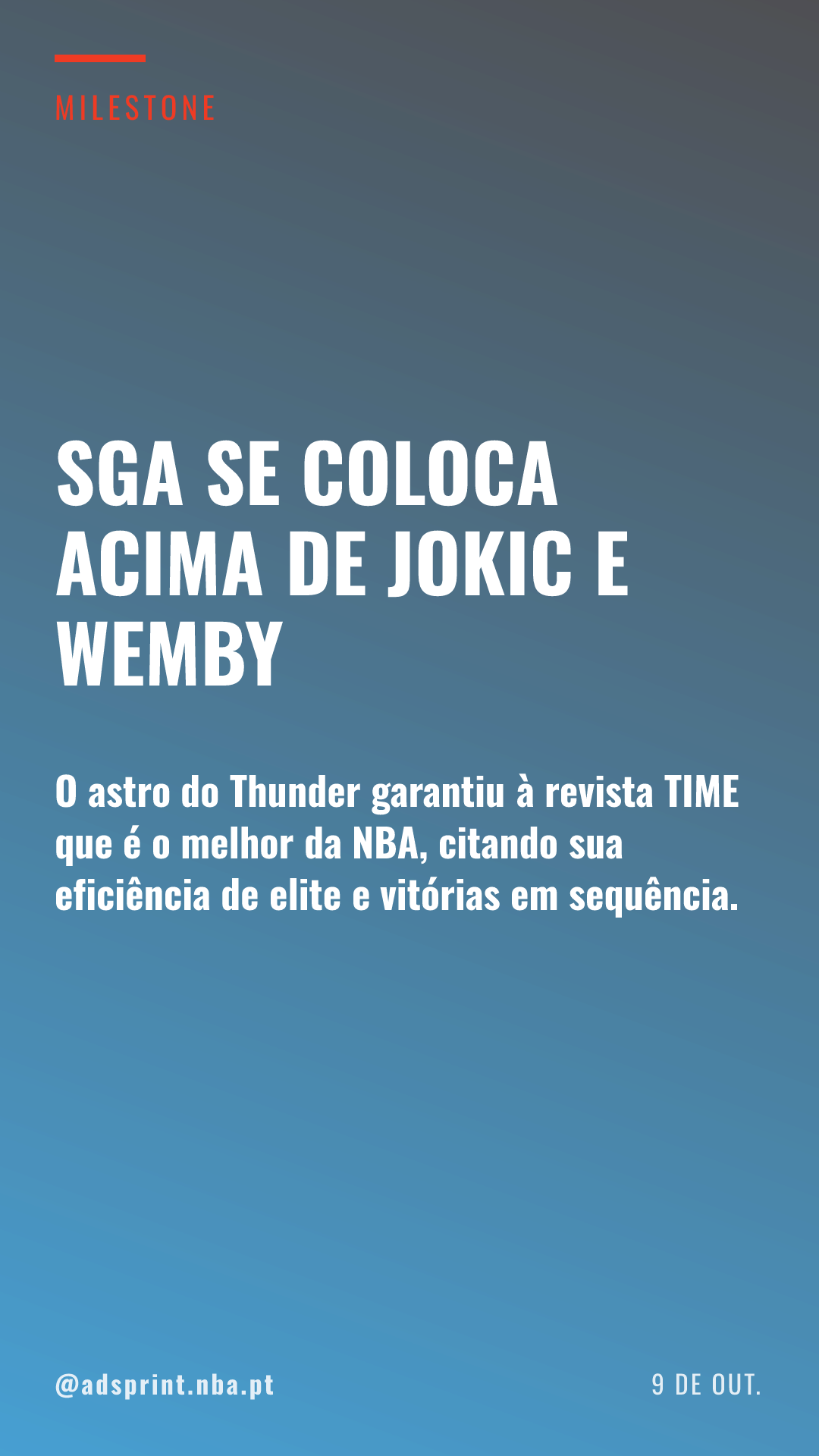 Shai Gilgeous-Alexander se coloca acima de Jokic e Wembanyama na NBA