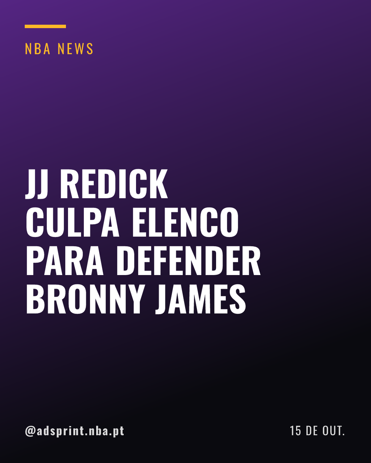 JJ Redick gera polêmica ao culpar elenco dos Lakers por fase de Bronny James