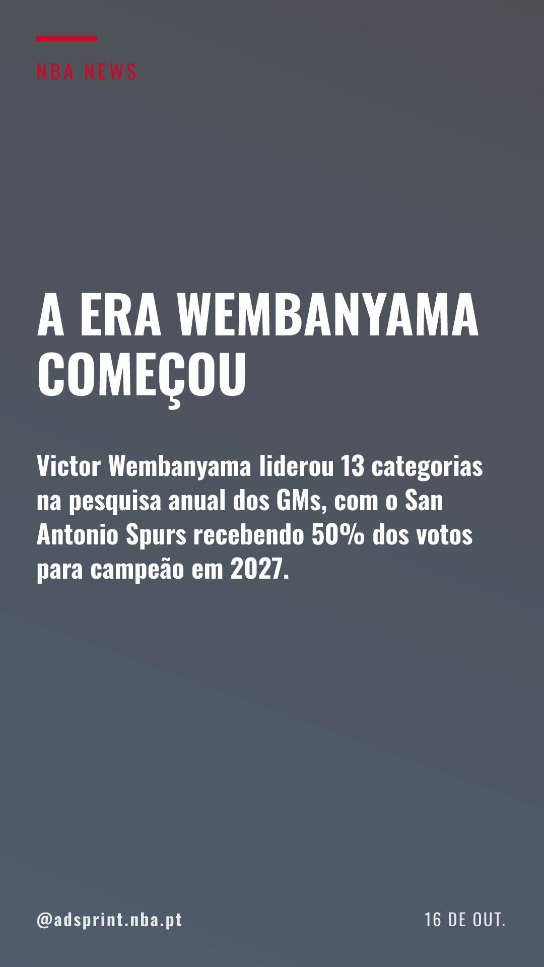 Wembanyama domina pesquisa com dirigentes da NBA e Spurs lideram para 2027